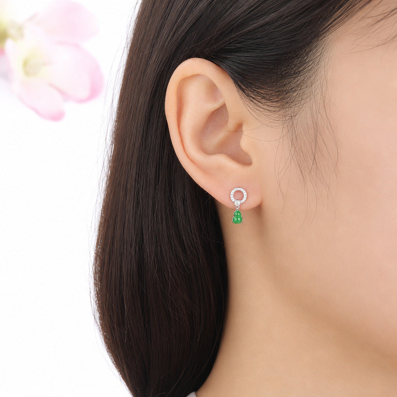 Jadeite Gourd 925 Silver Drop Earrings