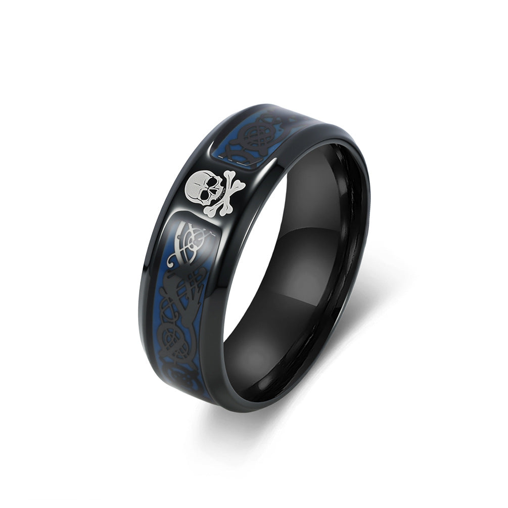 Punk Skull Cross Bone Stainless Steel Ring Red Background Celtic Pattern Men's Locomotive