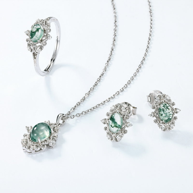 S925 Sterling Silver Moss Agate Vintage-Inspired Necklace
