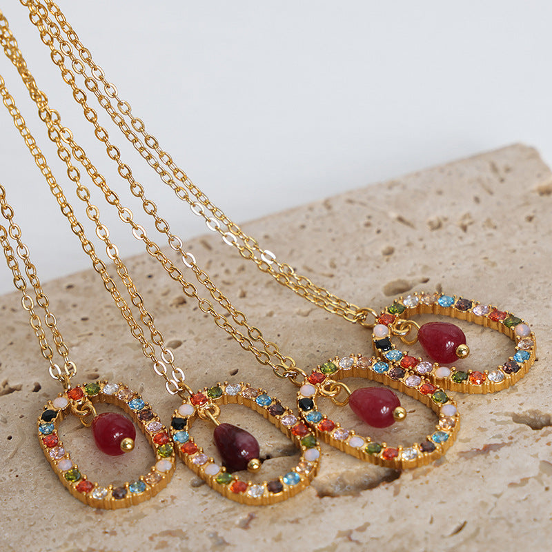 Luxury Oval Zircon Collarbone Necklace - Unique Titanium Steel Design for Women