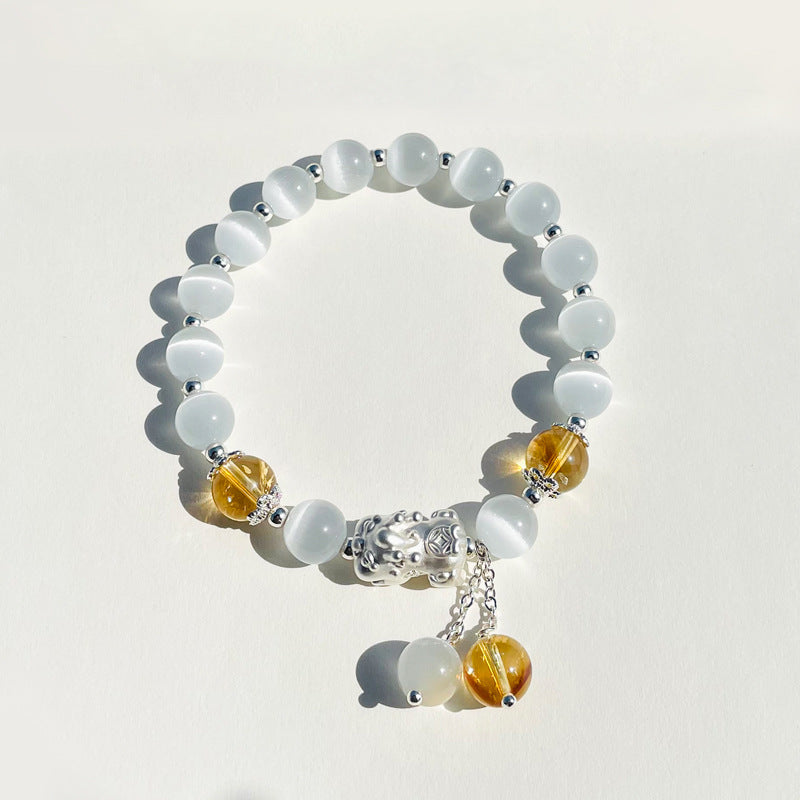 White Opal Bracelet with Gray Moonlight Strawberry Crystal Beads