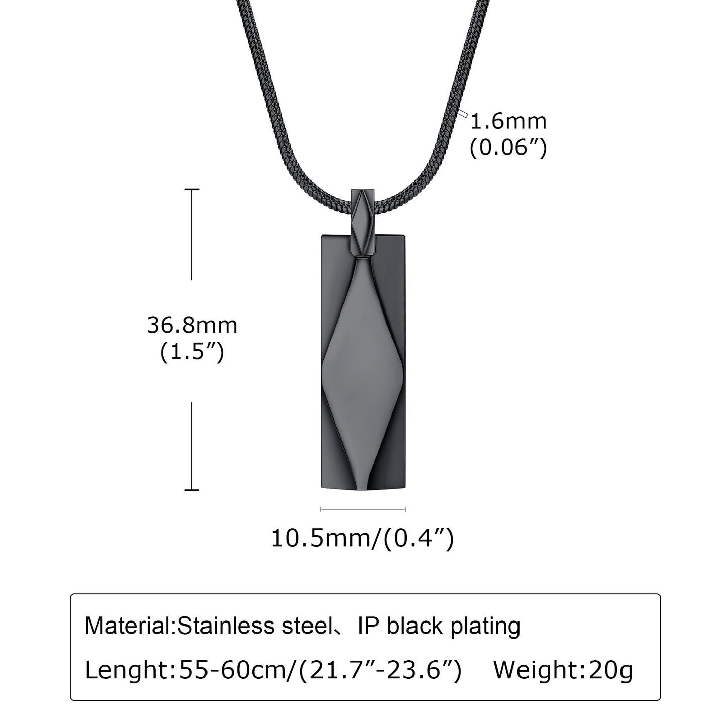 Stainless Steel Rectangular Strip Geometric Necklace for Men