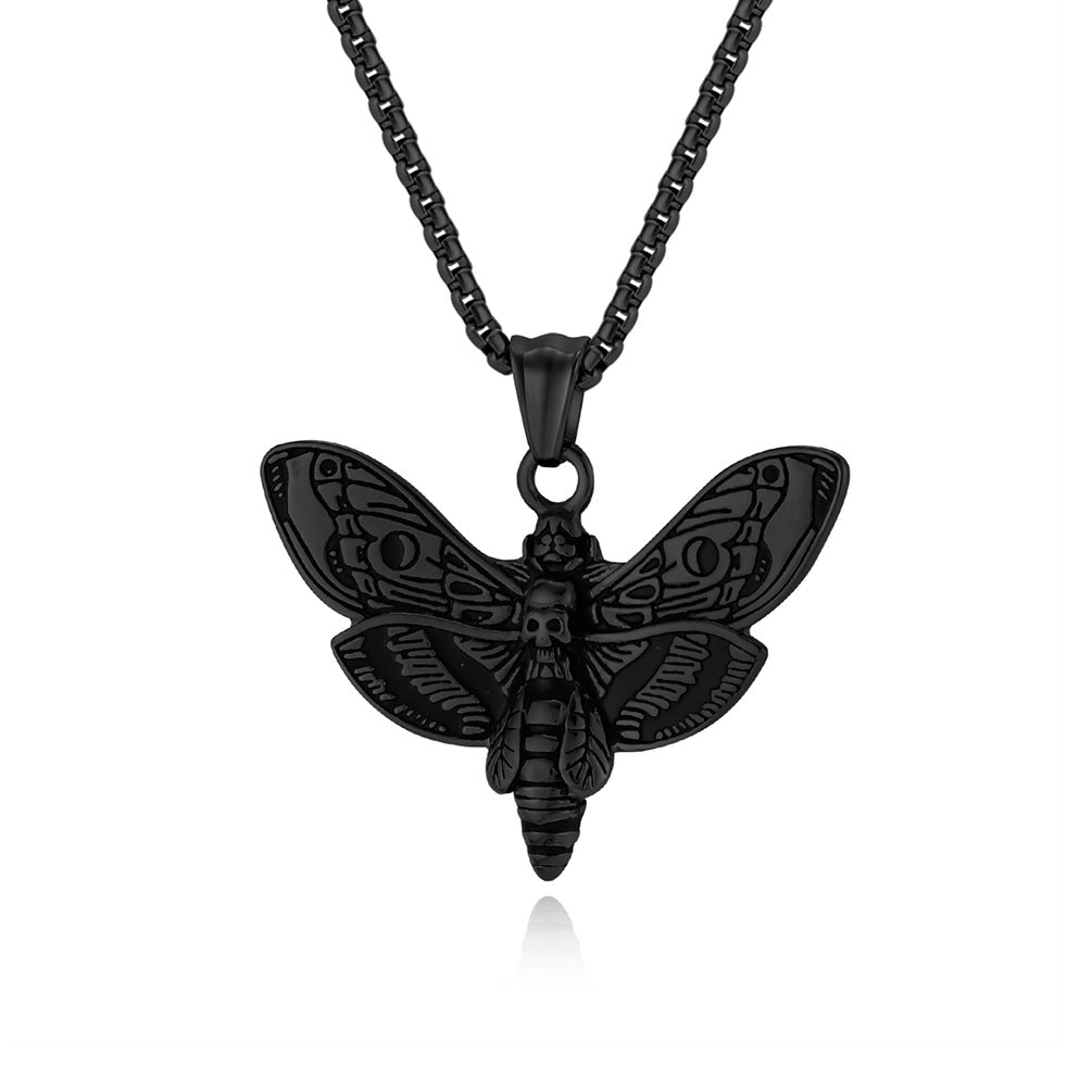 Planderful Punk Butterfly Skull Necklace Titanium Steel Dark Edgy Pendant For Gothic Fashion Lovers