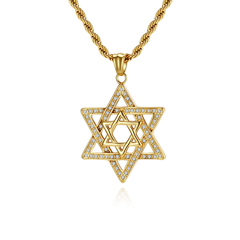 Stainless Steel Zircon Gold-Plated Star of David Necklace