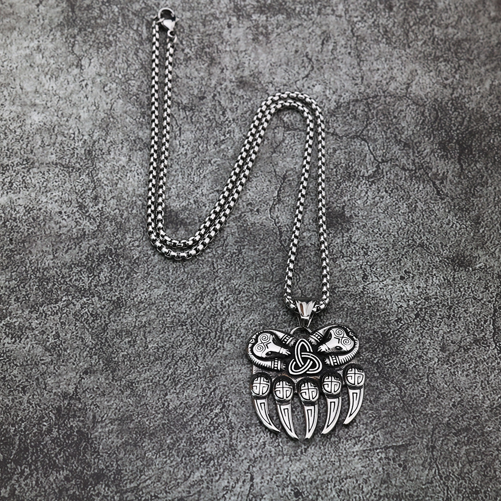 Stainless Steel Norse Mythology Vikings Bear Pendant Necklace