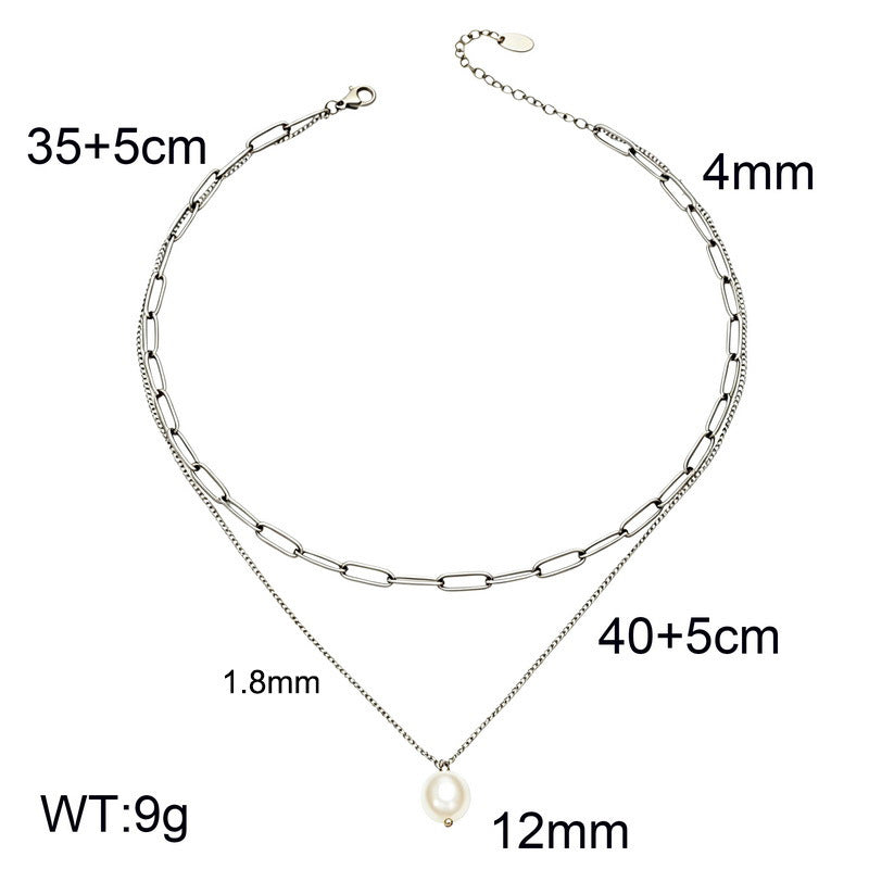 Double Layer Stacked Pearl Necklace Women's Back Chain Necklace