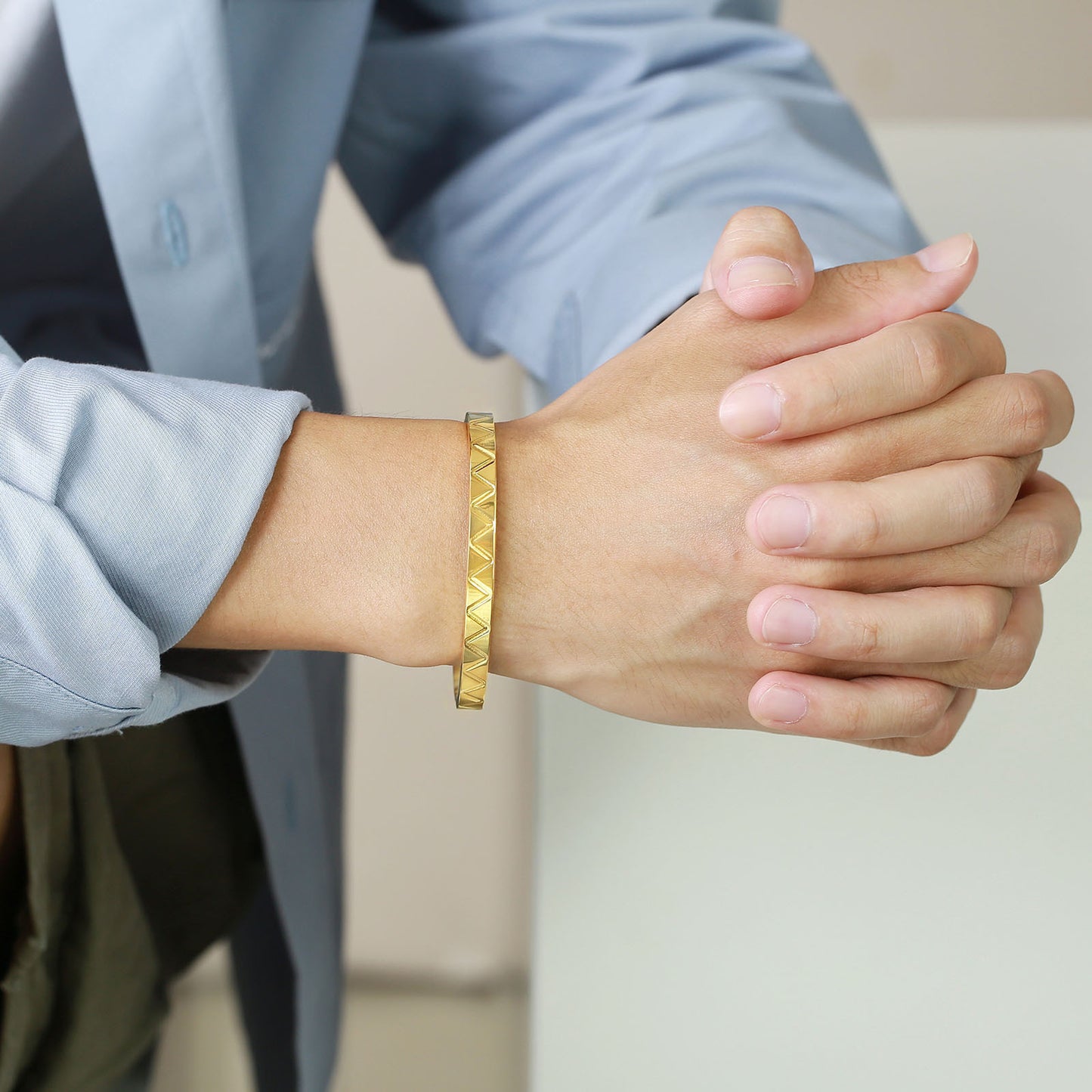 Men's Bracelet Stainless Steel Wave Embossed Open Bracelet