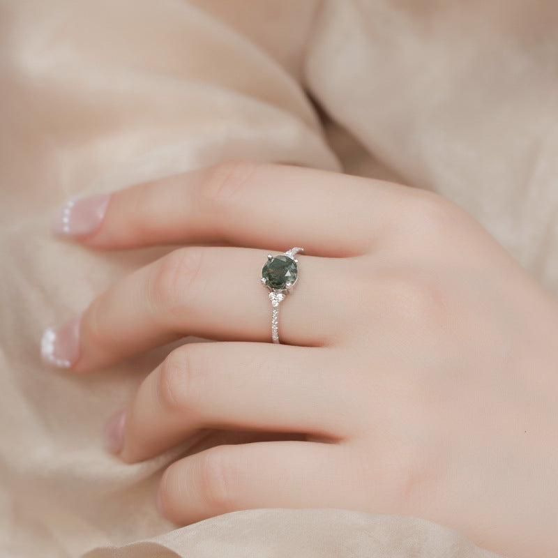 Planderful Everyday Genie – Cross-border New Retro Geometric Green Moss Silver Ring Wholesale Customization