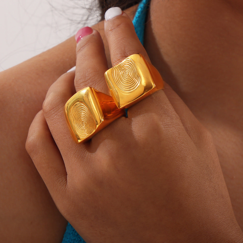 European American Style Gold-Plated Titanium Steel Fingerprint Ring
