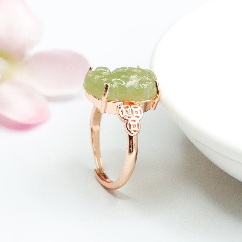 Hetian Jade Pixiu Coin Ring