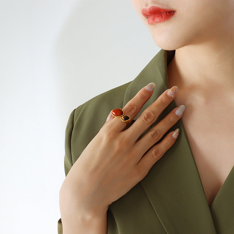 Retro Tiger's Eye Stone Ring with Gold Plating - Unique Women's Jewelry