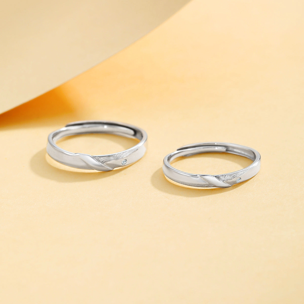Planderful Jewelry Sterling Silver Couple Ring With Zircon Twill Pattern Valentine Gift Adjustable Band
