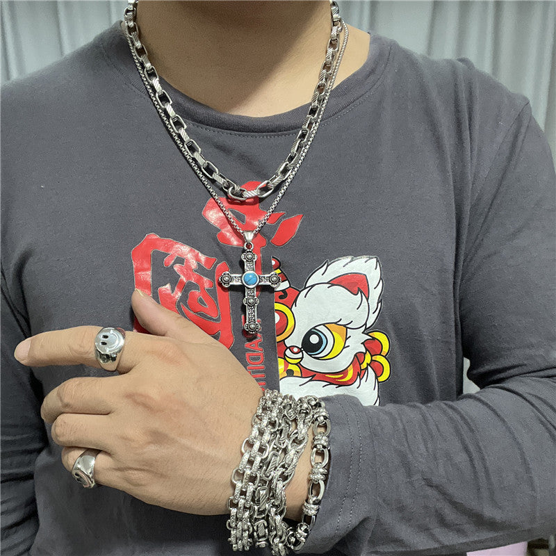 Personalized Retro Titanium Steel Cross Necklace for Men - Trendy Stainless Steel Pendant