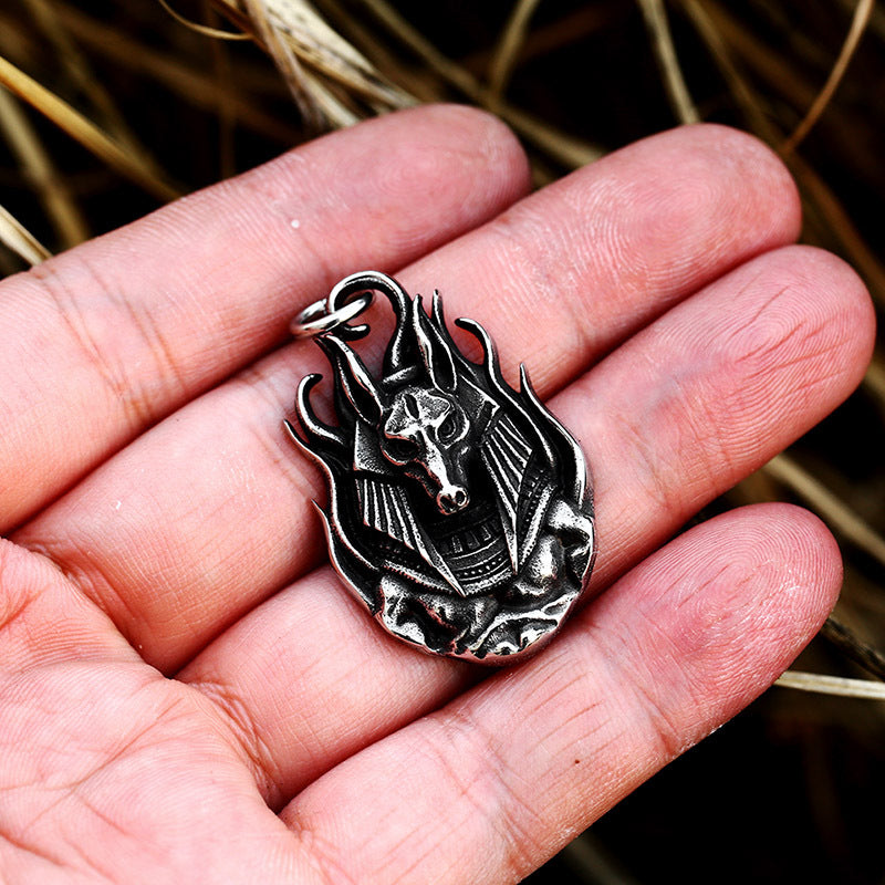 Retro Egyptian Anubis Titanium Steel Pendant for Men - European and American Jackal Jewelry