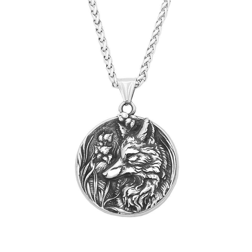 Vintage Wolf Stainless Steel Men's Pendant Necklace