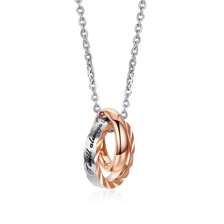 Planderful Interlocking Couple Pendant Necklace For Him And Her Unisex Steel Fashion Jewelry