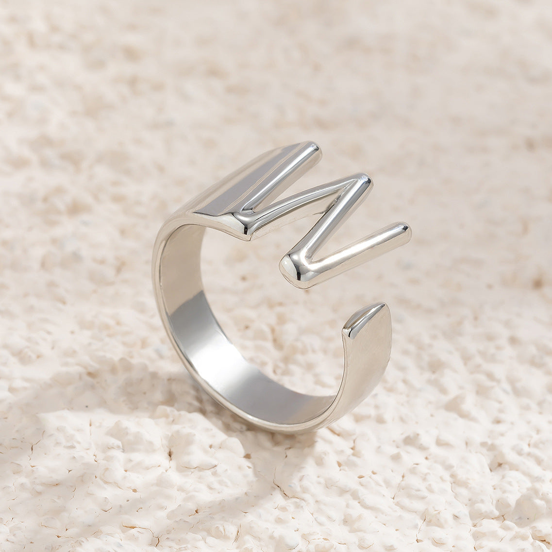 Geometric Letter Ring with Hollow Design - Adjustable Alloy Material Statement Jewelry