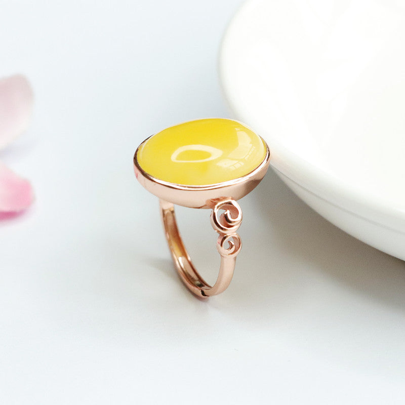 Planderful Collection Fortune's Favor Adjustable Beeswax Amber Silver Ring