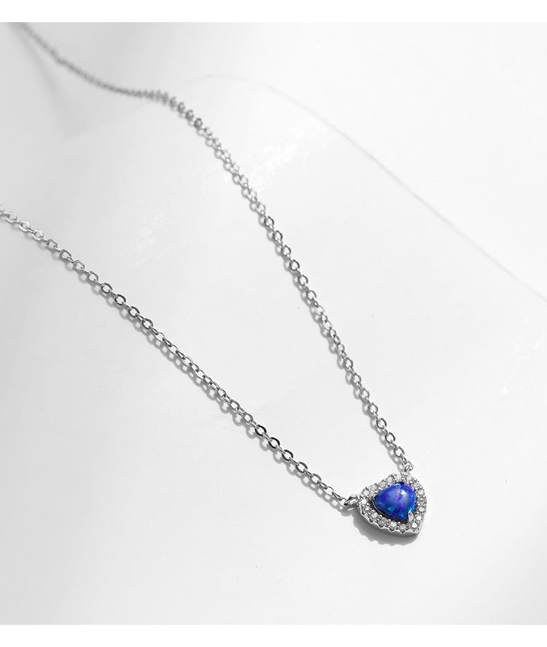 Stylish Opal and Zircon Sterling Silver Love Necklace