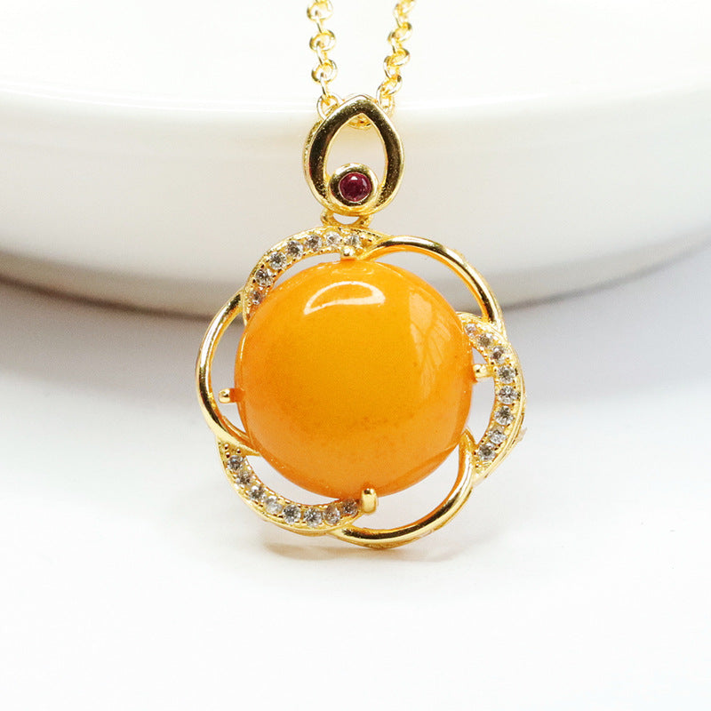 Hollow Flower Golden Necklace with Beeswax Amber Blooms
