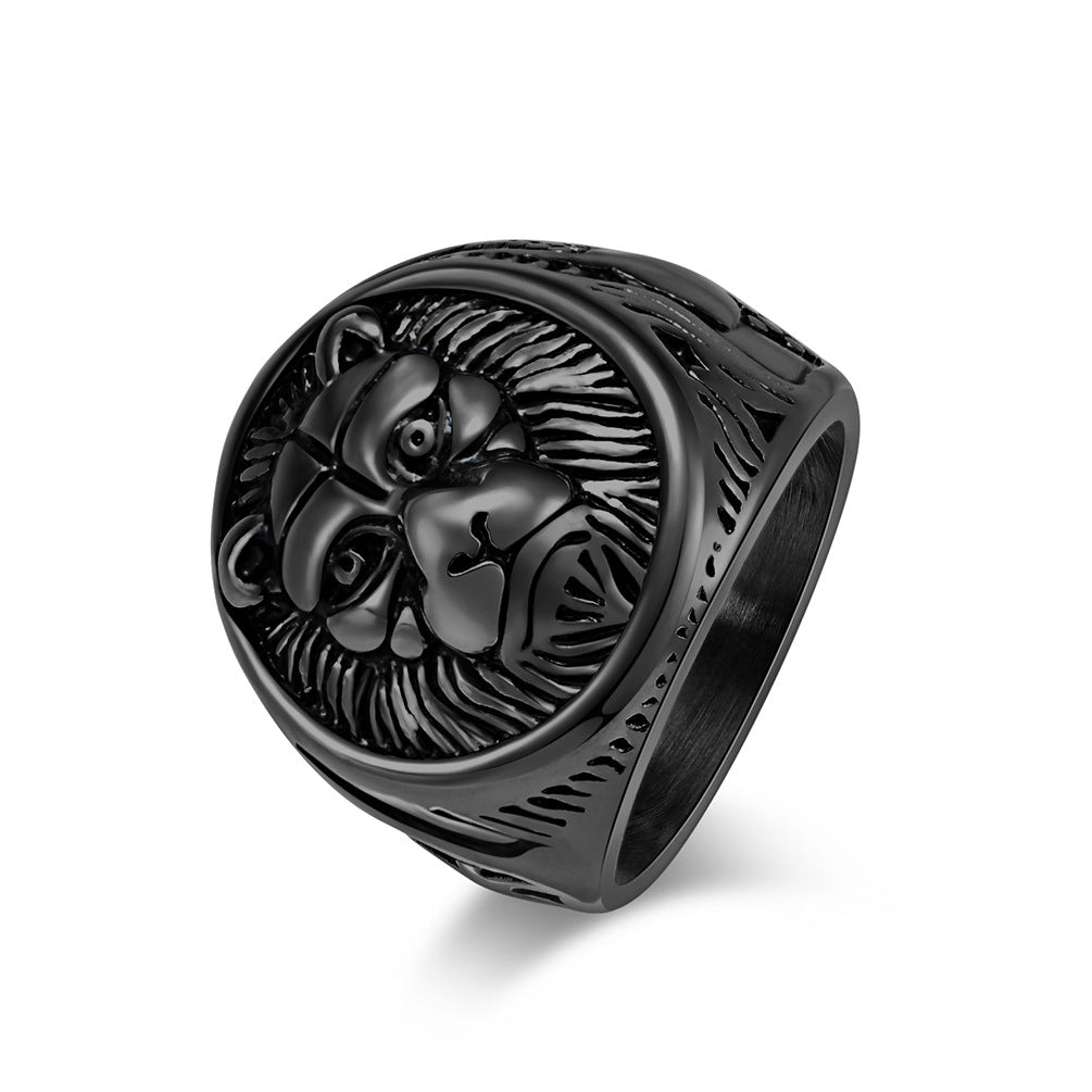 Planderful Everyday Genie Lion Head Ring Stainless Steel For Men Retro Punk Bold Statement Jewelry