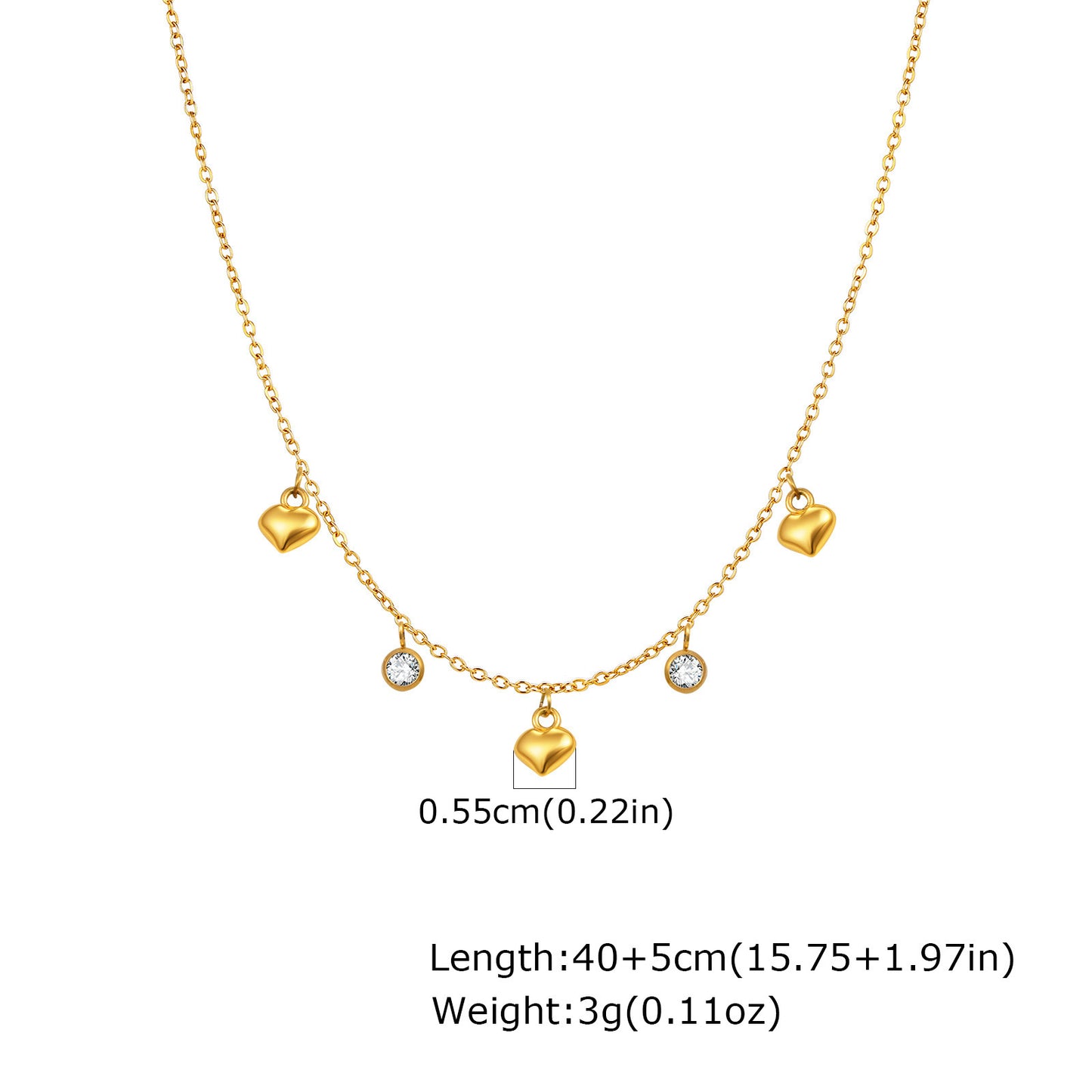 Women's Style Necklace Stainless Steel Flat Cross Chain Zircon Five-Pointed Star Heart