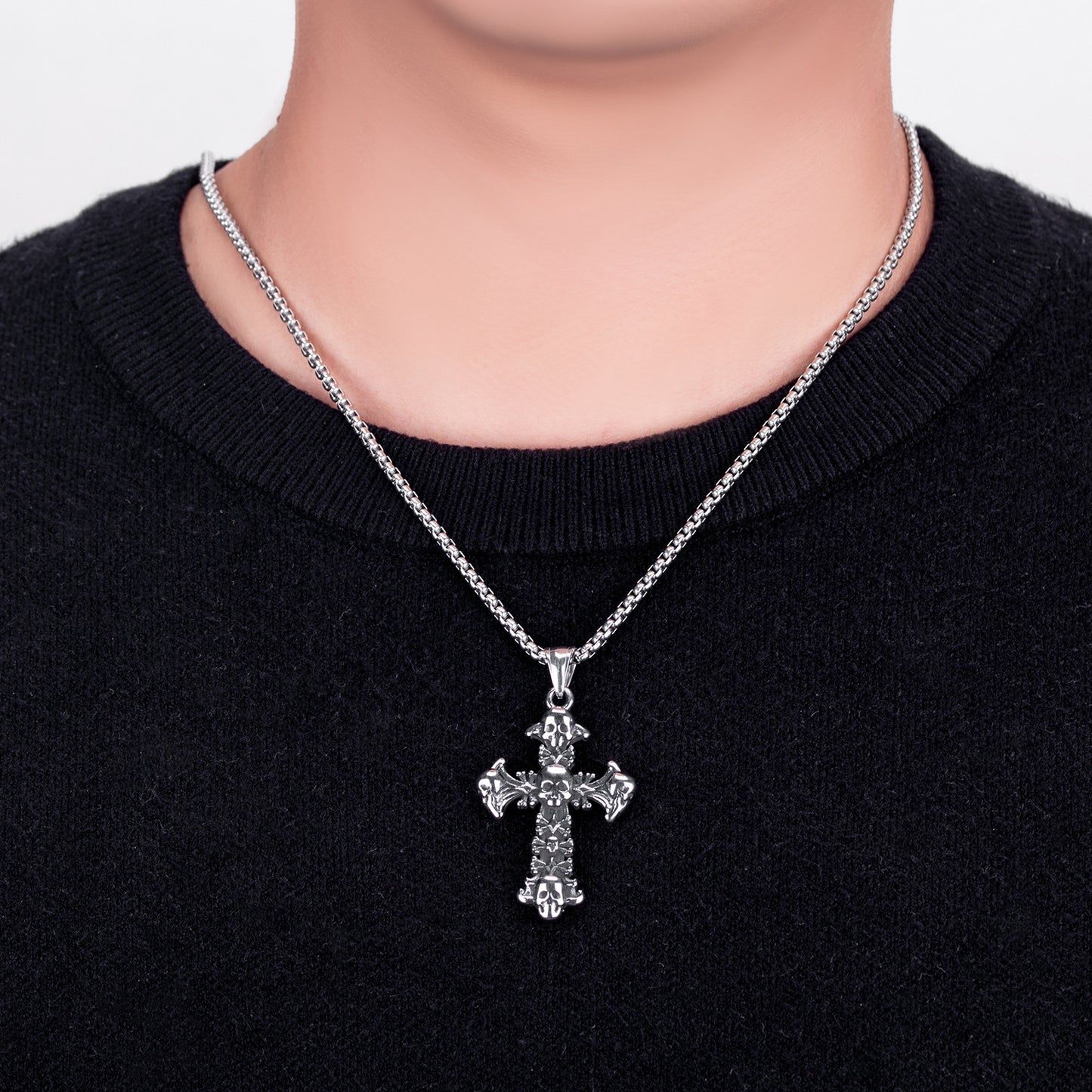 Titanium Steel Necklace – Statement Unisex Skull Cross Snake Bone Chain For Men And Women