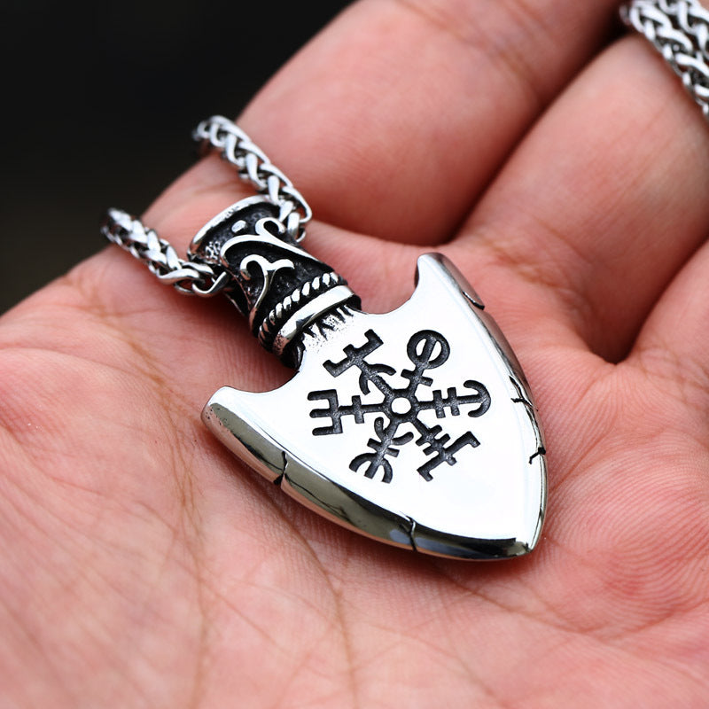 Nordic Viking Odin Compass Pendant - Retro Titanium Steel Spearhead Jewelry for Men