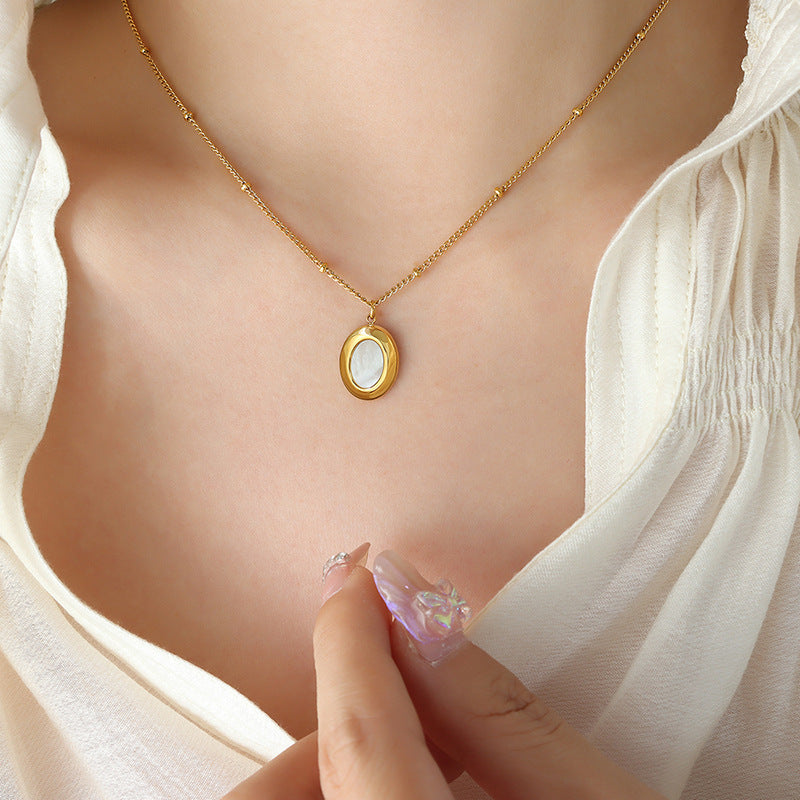 Elegant Gold Plated Oval Pendant with Colored Shell Necklace