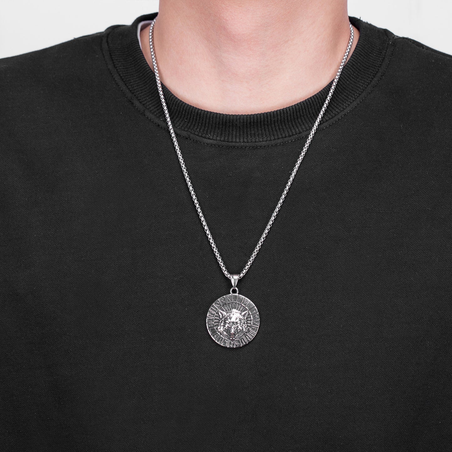 Steel Necklace - Statement Nordic Viking Wolf Head Rune Pendant For Men And Collectors