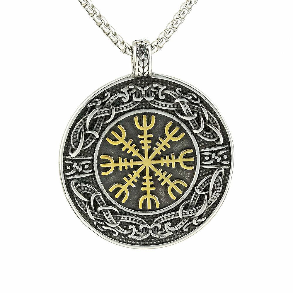 Nordic Retro Men's Stainless Steel Viking Compass Necklace