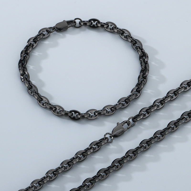 Mens 6mm Stainless Steel Bracelet And Necklace Set Buckle