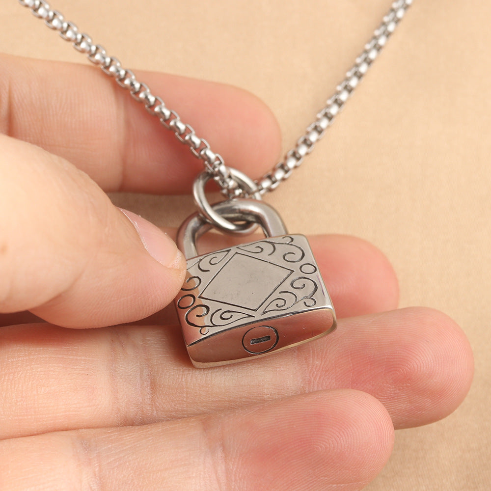 European And American Stainless Steel Retro Lock Head Pendant