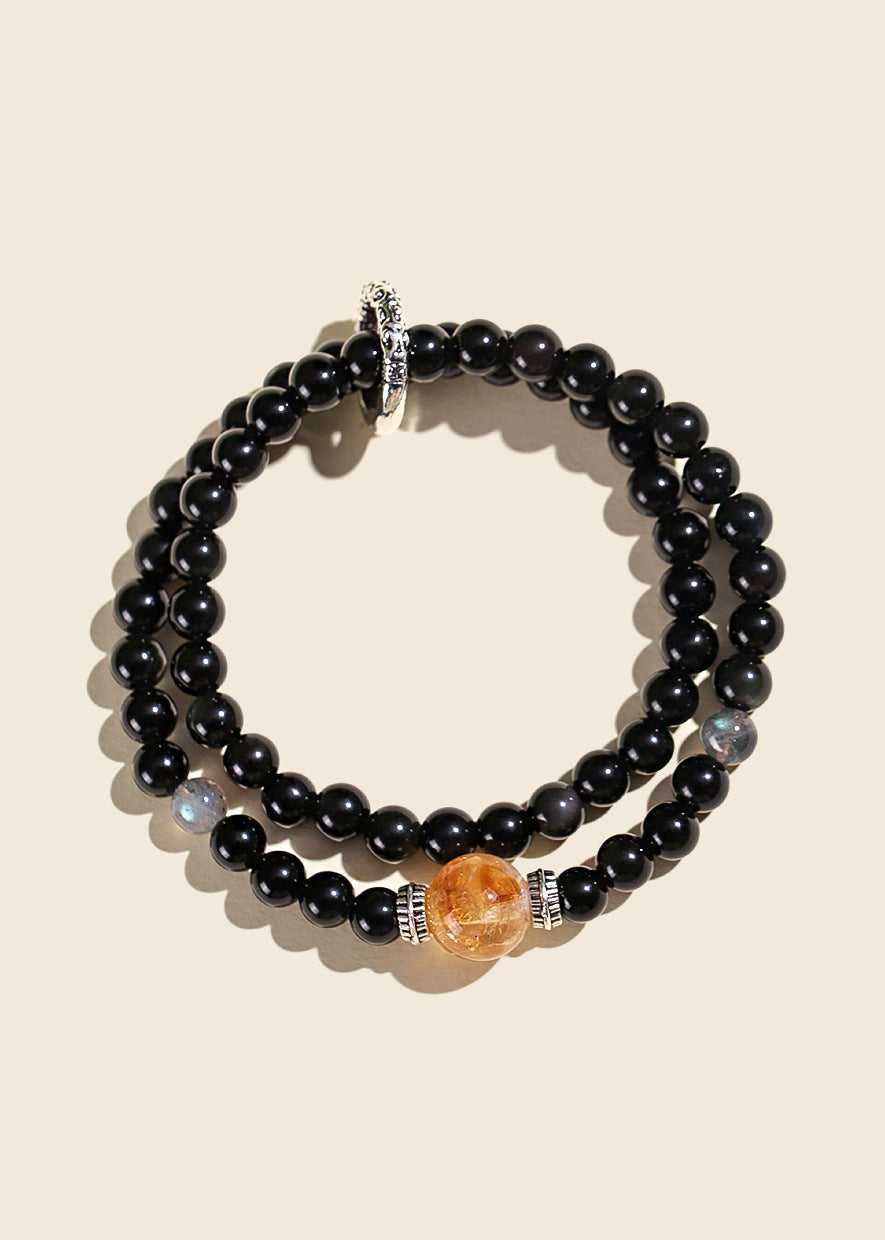 Planderful Fortune's Favor Bracelet – Elegant Beaded Design with Black Agate and Yellow Tower Crystal