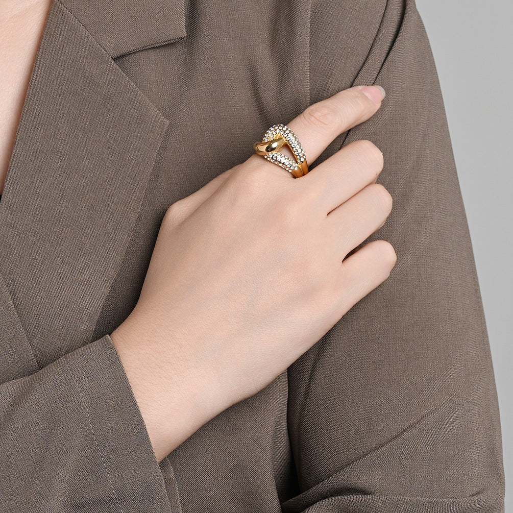 Planderful Everyday Genie Gold Plated Zircon Hip Hop Cross Knot Ring For Trendsetting Adults