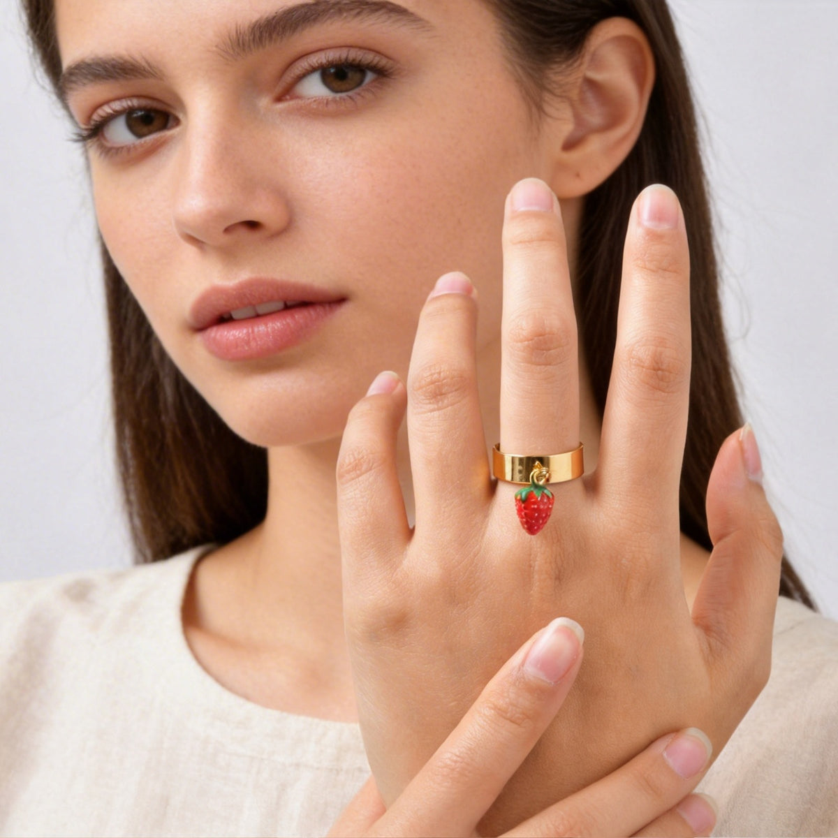Hot-Selling Stainless Steel Cartoon Holiday Strawberry Opening Ring Student Girlfriend
