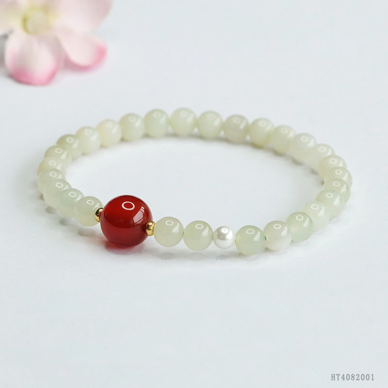 Qingshui Hetian Jade & Red Agate Bracelet