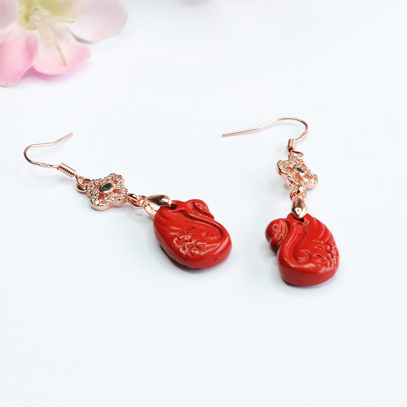 Red Sandstone Swan Clover Cinnabar Earrings