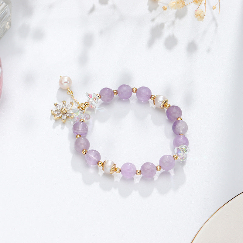 Lavender Amethyst and Zircon Flower Sterling Silver Bracelet