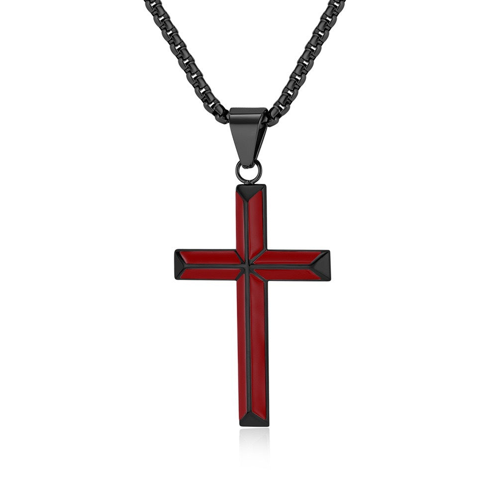 Planderful Epoxy Cross Pendant Necklace In Stainless Steel For Men Hip Hop Style Gift