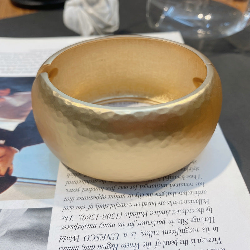 Golden Hammered Bangle Bracelet by Vienna Verve - Industrial Chic Statement Jewelry