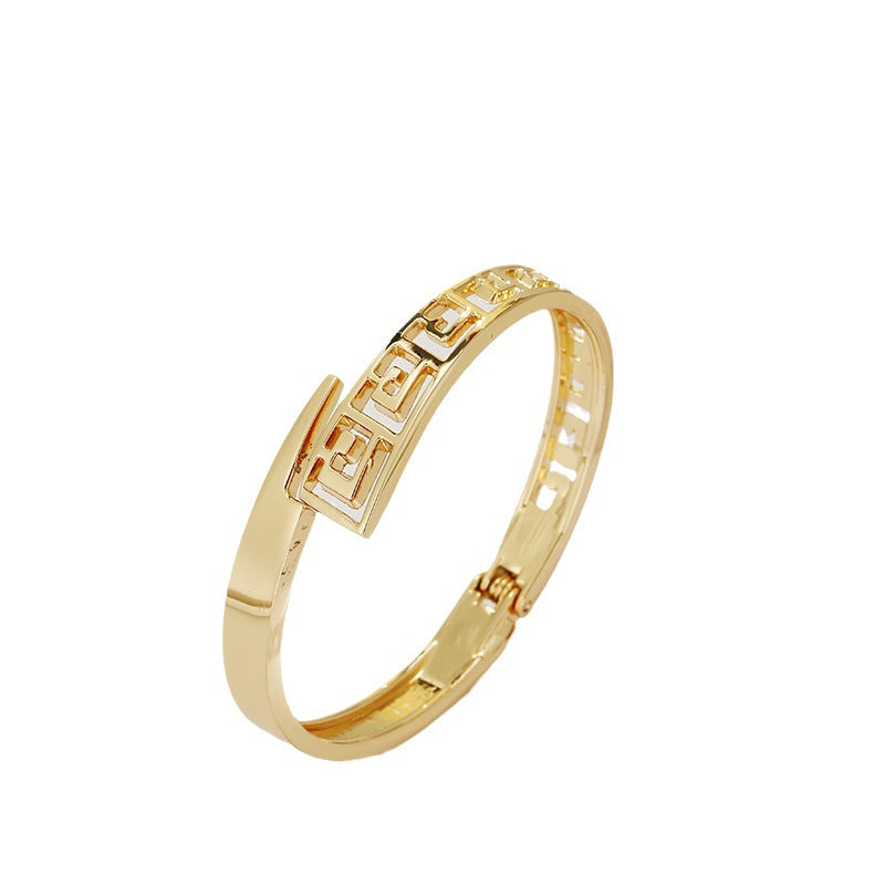French Design Gold Geometric Bracelet with Hollow Pattern - Vienna Verve Collection by Planderful