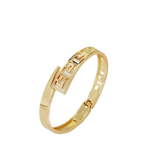 French Design Gold Geometric Bracelet with Hollow Pattern - Vienna Verve Collection by Planderful