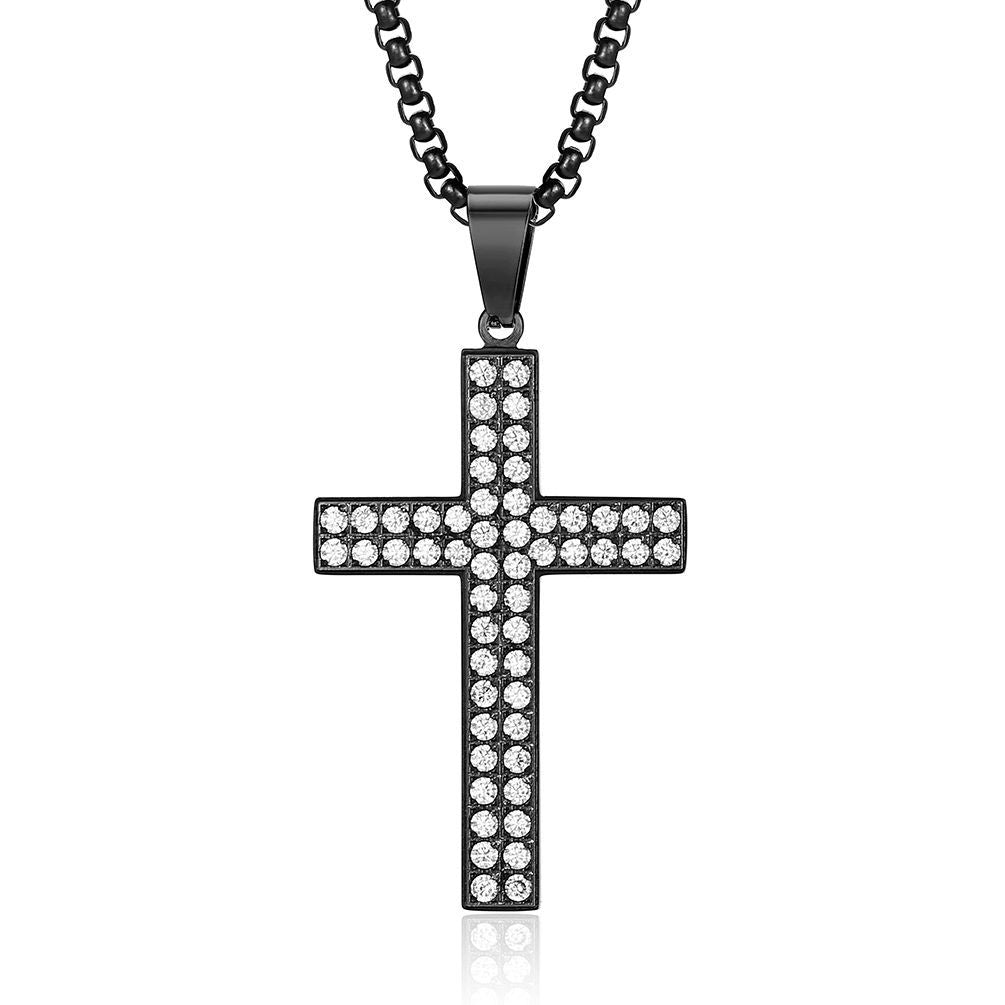Planderful Cross Necklace Titanium Steel Zircon Inlaid Luxe Pendant For Urban Hip Hop Fans