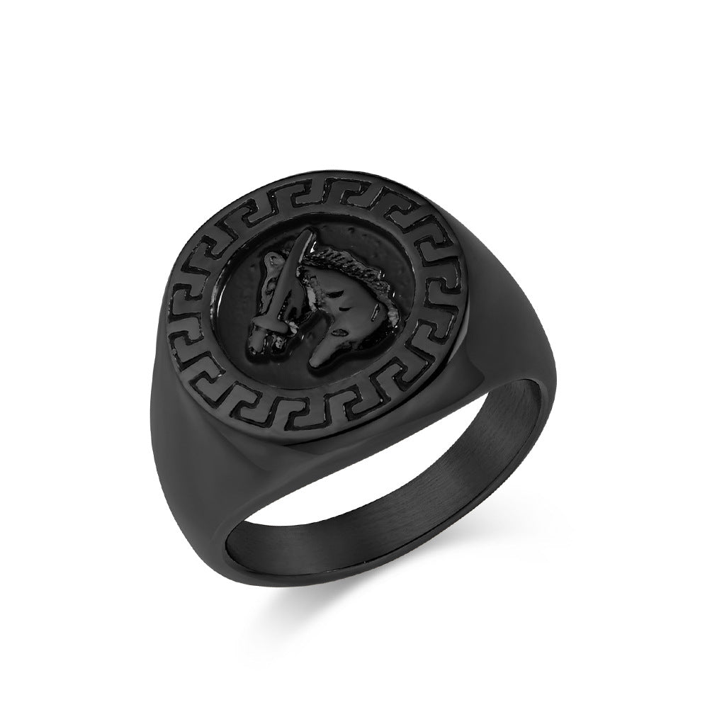 European And American Retro Hip-Hop Horse Head Titanium Steel Ring