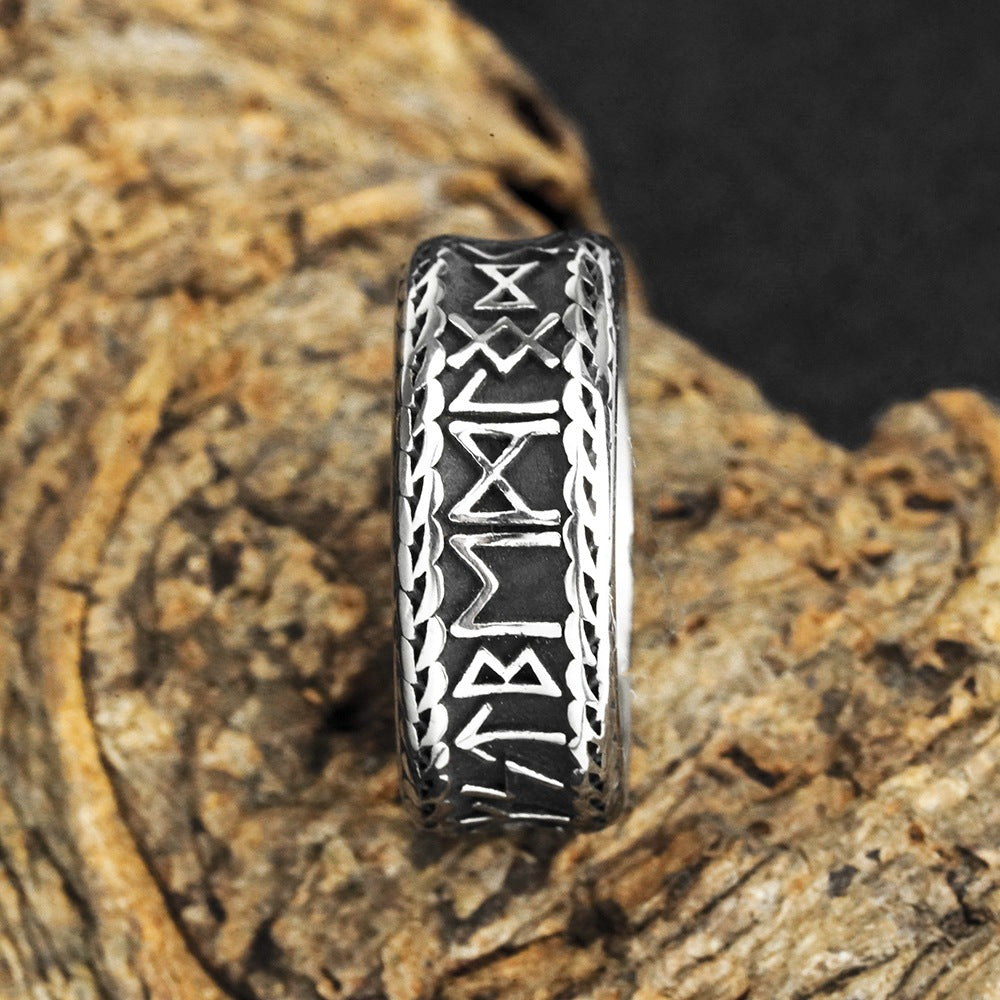 European And American Jewelry Wholesale Men's Titanium Steel Ring Retro Stainless Steel Viking Rune Ring
