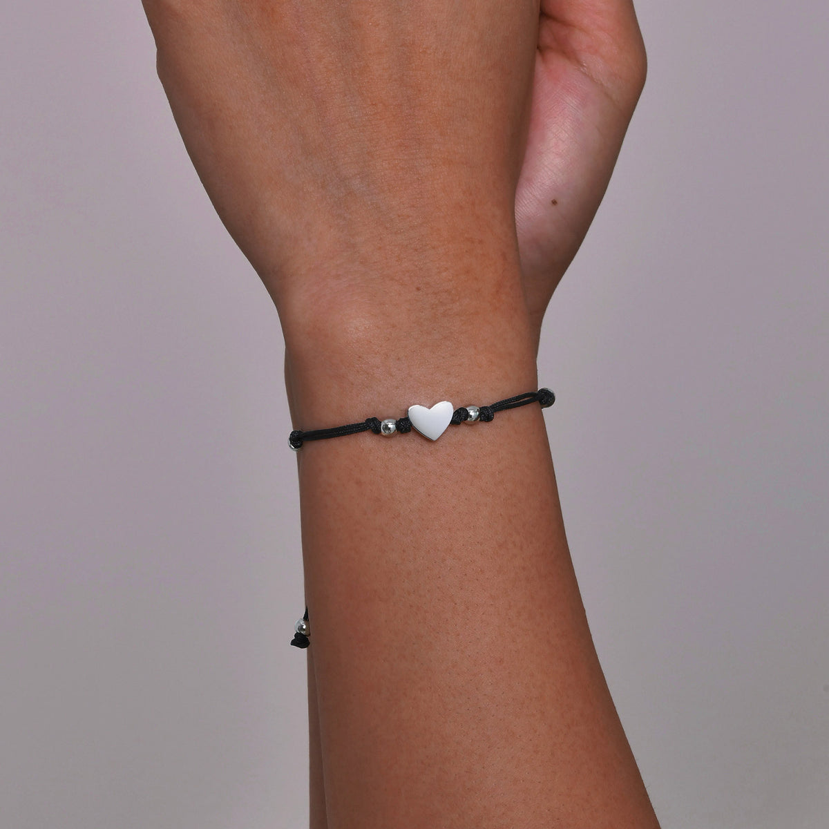Stainless Steel Zircon Heart Black Braided Adjustable Mother & Daughter Two-Piece Hand Bracelet