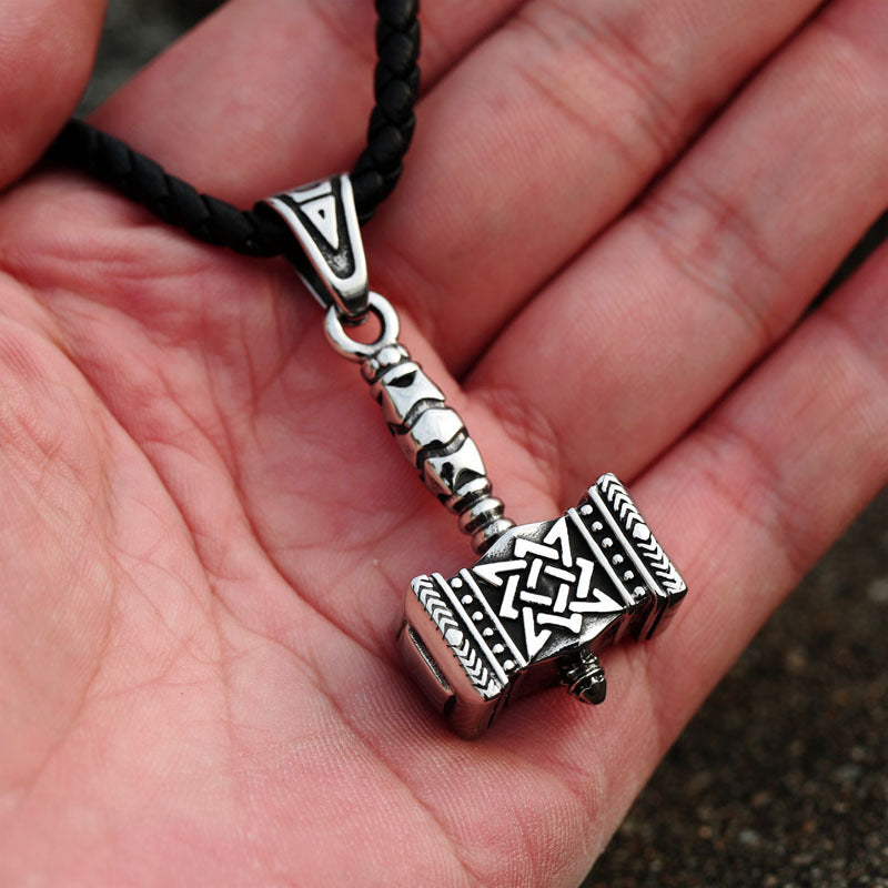 Titanium Steel Thor Hammer Pendant with Retro Celtic Knot Design for Men - Wholesale Collection