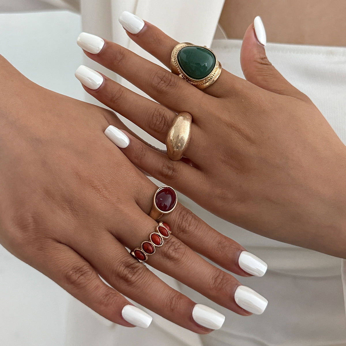 Planderful Vienna Verve Ethnic Style Ring Set For Women Exaggerated Inlaid Stone Statement Jewelry