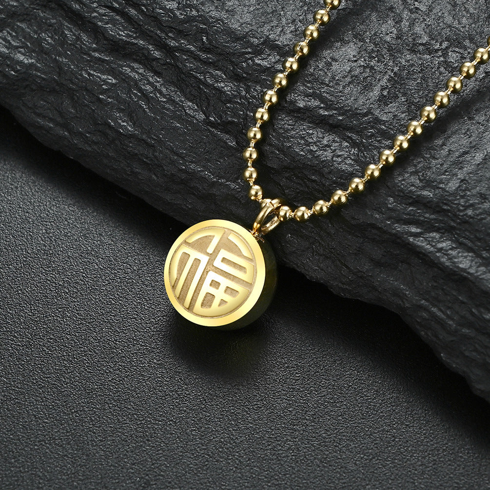 Stainless Steel Necklace with 18K Gold-Plated Double-Sided Fuxi